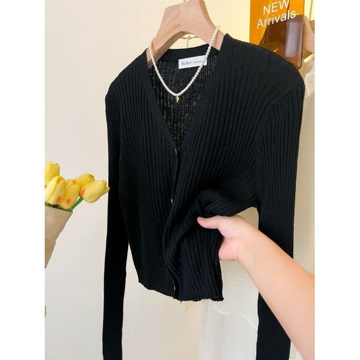 French v-neck knitted cardigan with women's summer thin coat gentle wind short thin retro loose top
