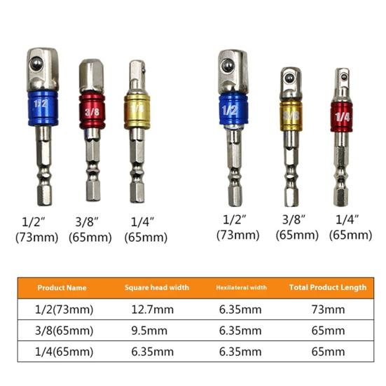 3/8Pcs Socket Adapter Drill BIts Set Hex Shank 1/4 3/8 1/2 Inch Impact Driver Tool