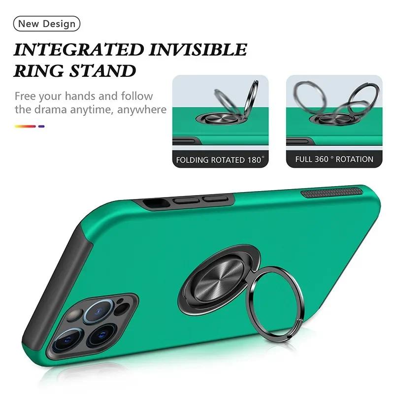 Magnetic Ring Holder Phone Case for IPhone 13 12 Mini 16 15 14 11 Pro Max XS X XR 7 8 Plus Plastic Hard Shell Shockproof Cover