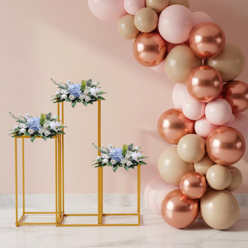 3PCS Geometric Flower Stand, Elegant Metal Wedding Display Box, Tabletop Vase Holder, Party Decor, Versatile Event Centerpiece