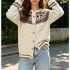 Korean Lazy Style Fair Isle Knitted Cardigan Loose Round Neck Long Sleeve Sweater