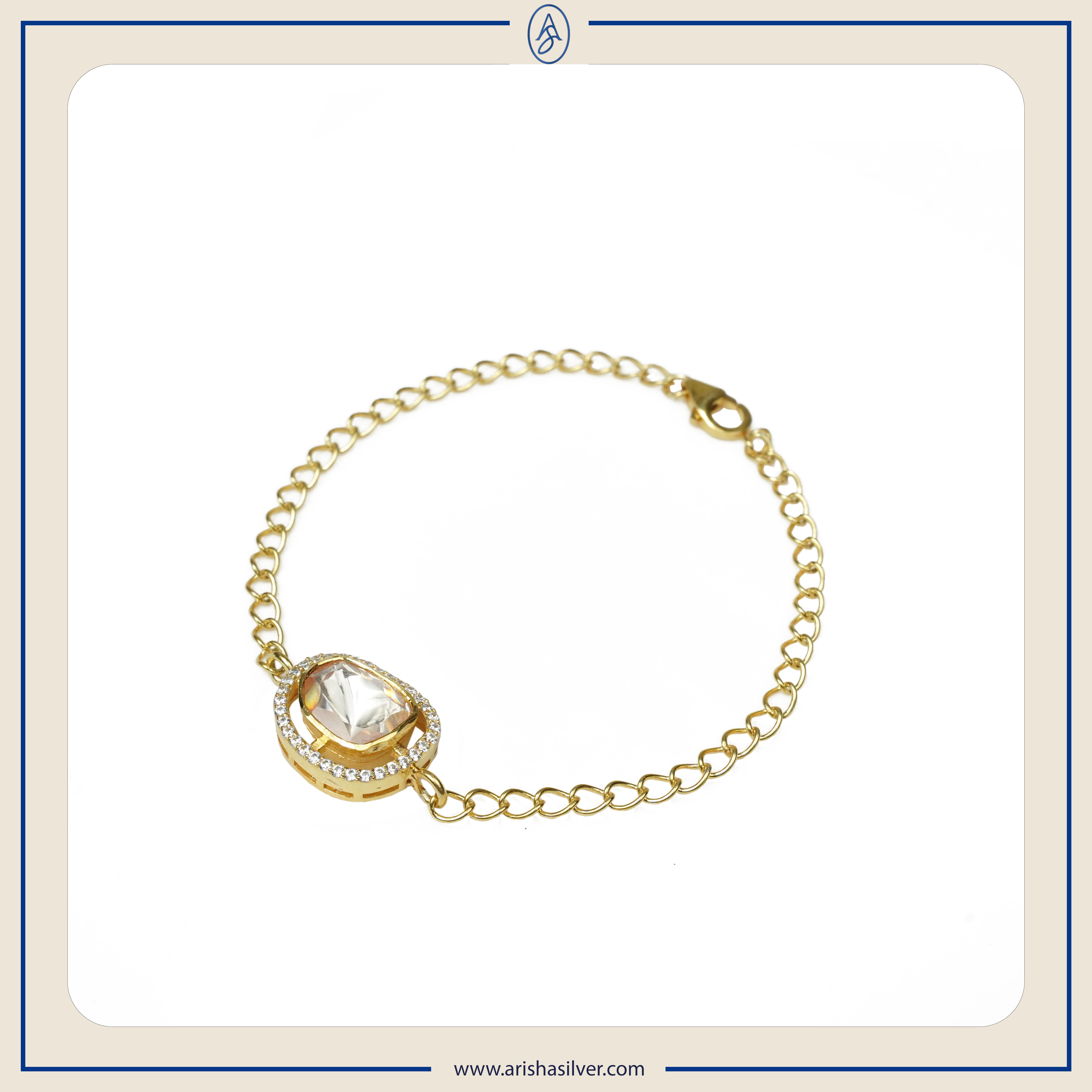 

Браслет Кундан из стерлингового серебра 925 пробы с позолоченным муассанитом