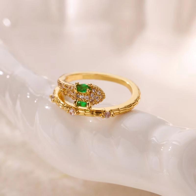 Sparkling Diamond Serpentine Index Finger Ring, Women's Real Gold-plated Micro-inlaid Zircon Niche Open Ring, Fashionable Light Luxury High-end Ring.