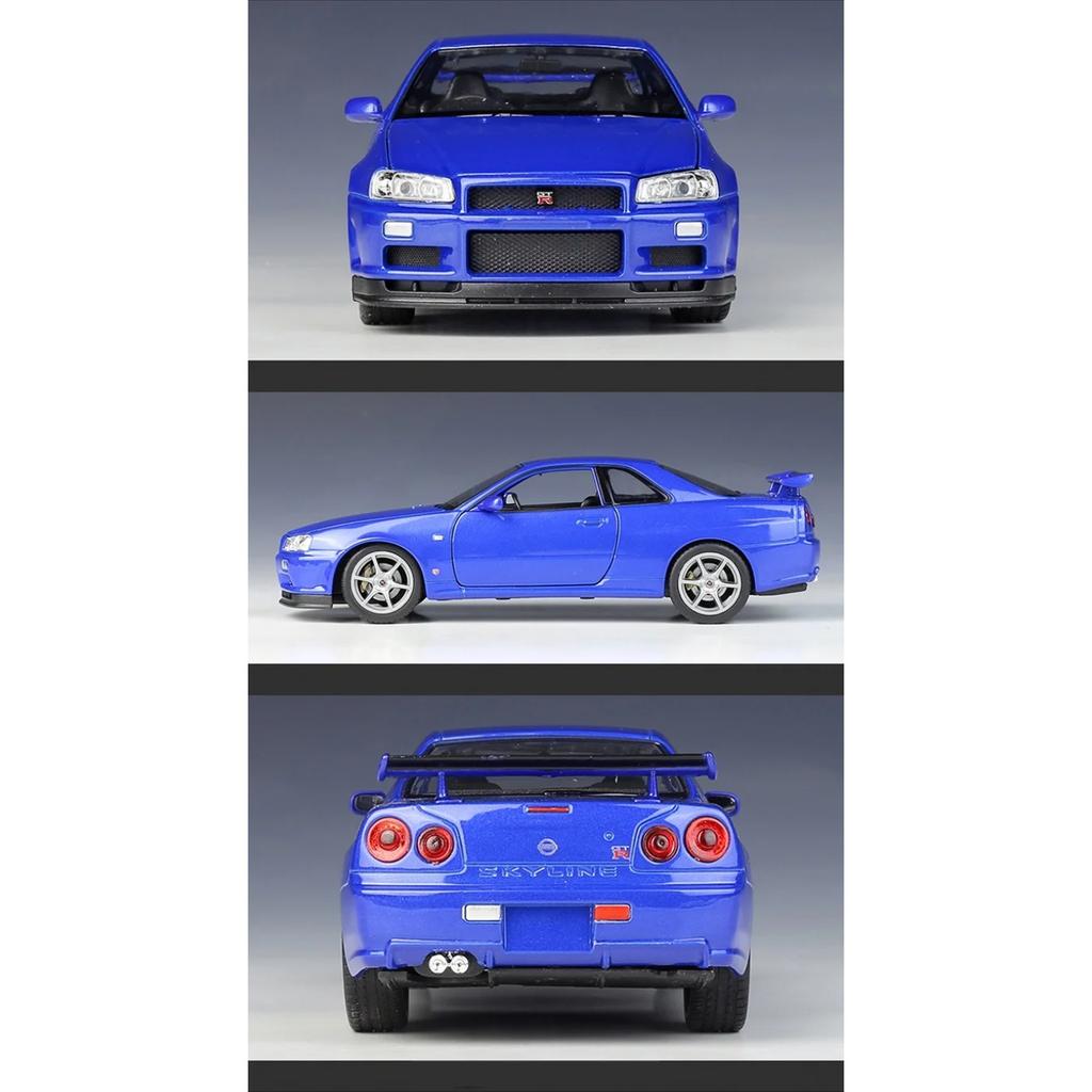 WELLY 1/24 Nissan Skyline GT-R R34 Alloy Scale Model Car Model Diecast Metal Static Collection Children Toy Car Vehicles Gifts