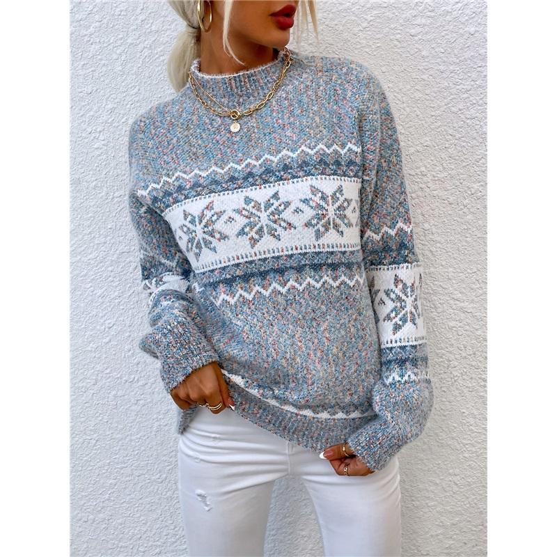 Half Turtleneck Snowflake Sweater Women