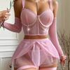Popular Hollow Design Sexy Underwear Gathers Sexy Three-piece Set