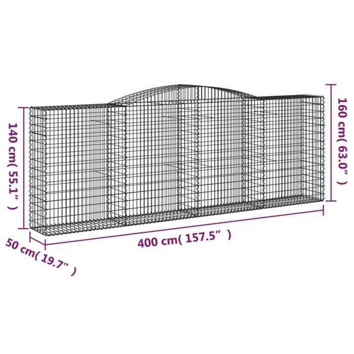 VidaXL Panier de Gabions Arqué Cage à Gabion Mur de Gabion Panier à Pierre Gabion pour Pierre Jardin Patio Extérieur 153537