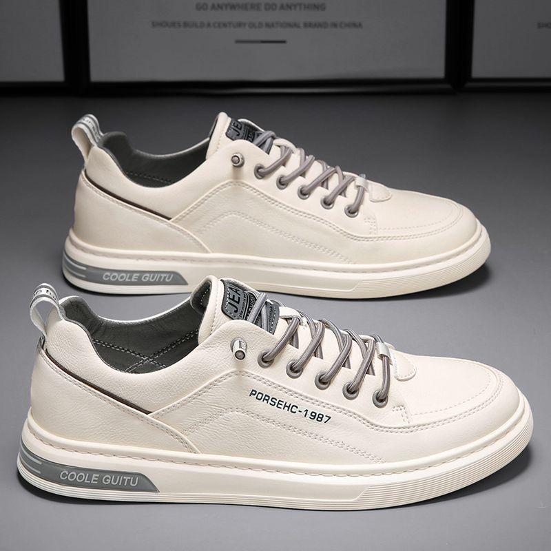 

Мужские весенние белые дышащие парусиновые кроссовки - Универсальная корейская стильная толстая подошва, повседневная обувь 44