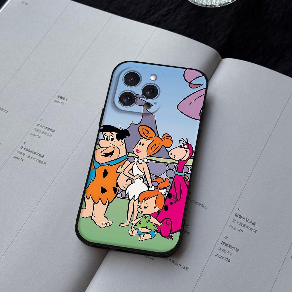 R-Cartoon La Funda de Teléfono de Los Picapiedra Para IPhone 16,15,14,13,12,11,XS,XR,X,8,7,Pro,Max,Plus,mini Funda Negra de Silicona
