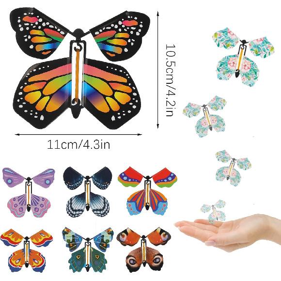 40 Pcs Magic Flying Butterfly, Fairy Flying Toys Rubber Band Powered Wind Up Flying Butterfly Flying Butterfly Cards Butterfly Toy for Book Card