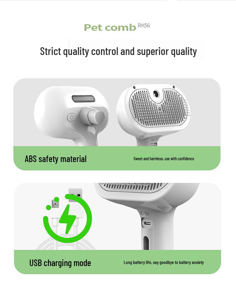 Pet Dematting Pin Comb & Massage Brush with Detangling Spray