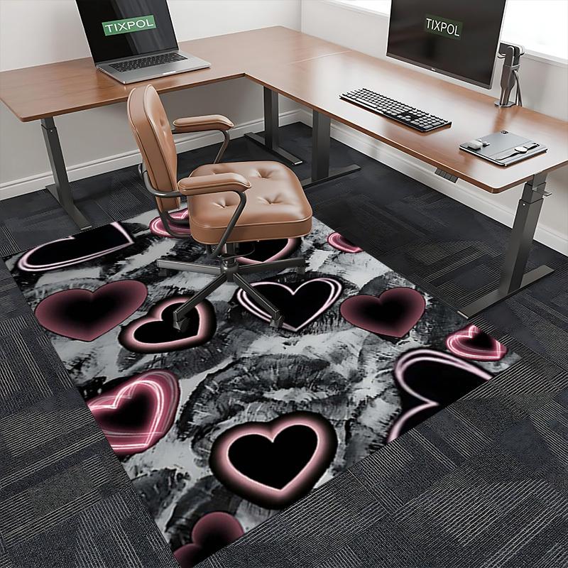 1pc Anime Heart Chair Mat - Office Desk Pad with Neon Pink Hearts, Anti-Slip Rug for Home Decor, Suitable for All Seasons, Gaming Room, Bedroom, Livin