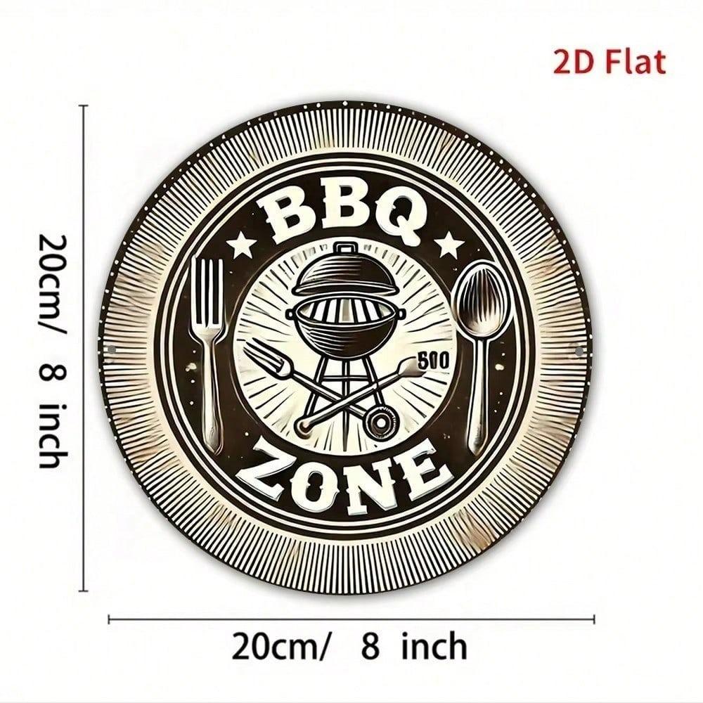 Vintage BBQ Metal Sign Rustic Kitchen Wall Decor Round Aluminum Tin Plate 20x20cm Bar Patio Grill Man Cave Gift