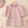 ZANZEA Women Casual Round Neck Solid Color Loose Half Sleeve Blouse