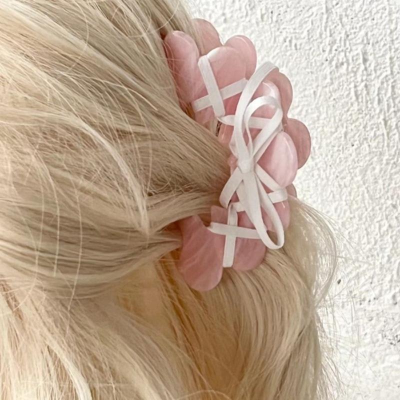Versatile Acrylic Hair Claw Ballet Style Ribbon Tie Bowknot Acetate Claw Clips Stylish Headwear Hair Accessory for Women