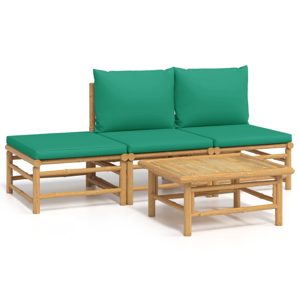 vidaXL 4-part. Garden Lounge Set with Green Cushions Bamboo
