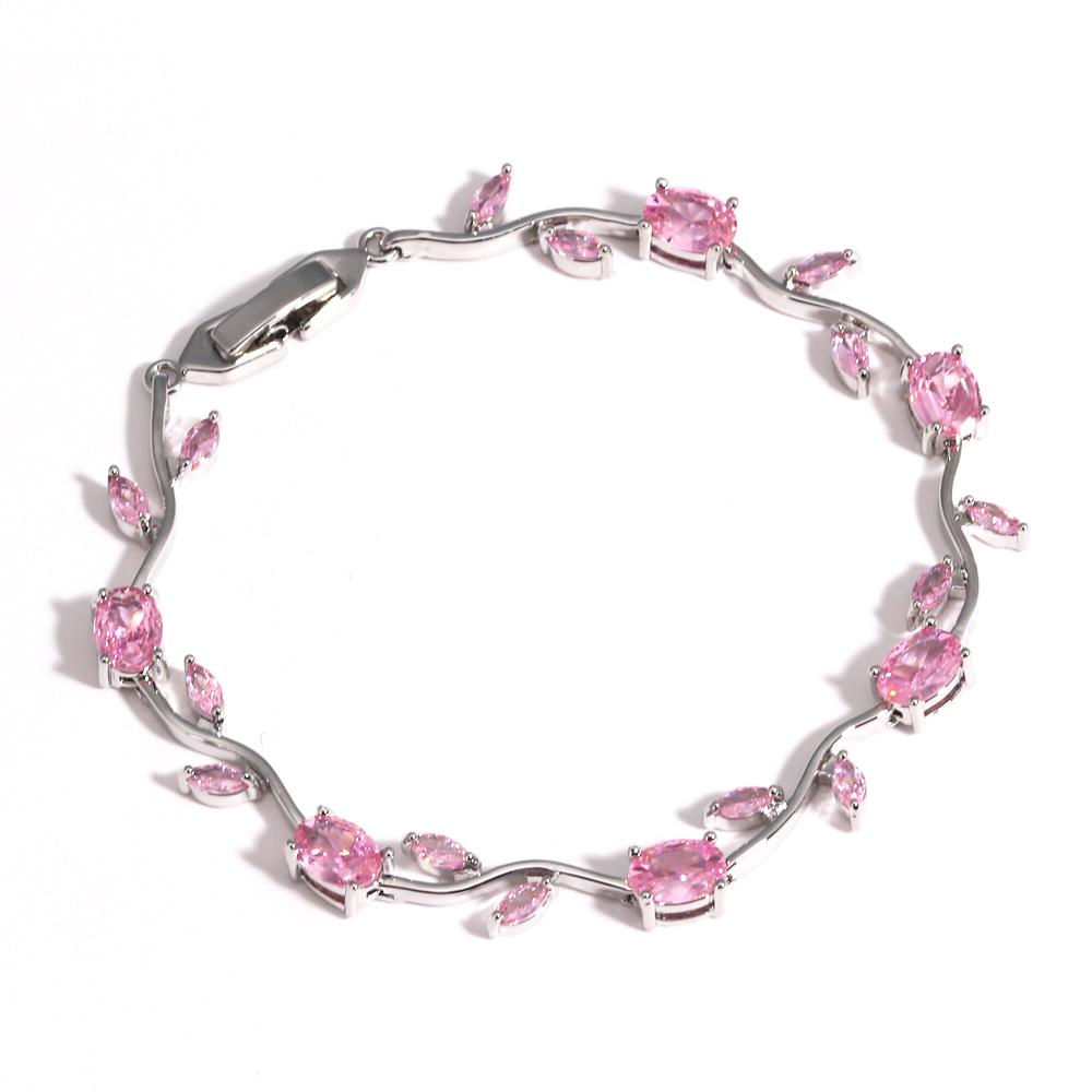 Colorful Trendy Charm Marquise Cut Cubic Zirconia Bracelets For Women CZ Leaf Bridal Wedding Party Jewelry Gift