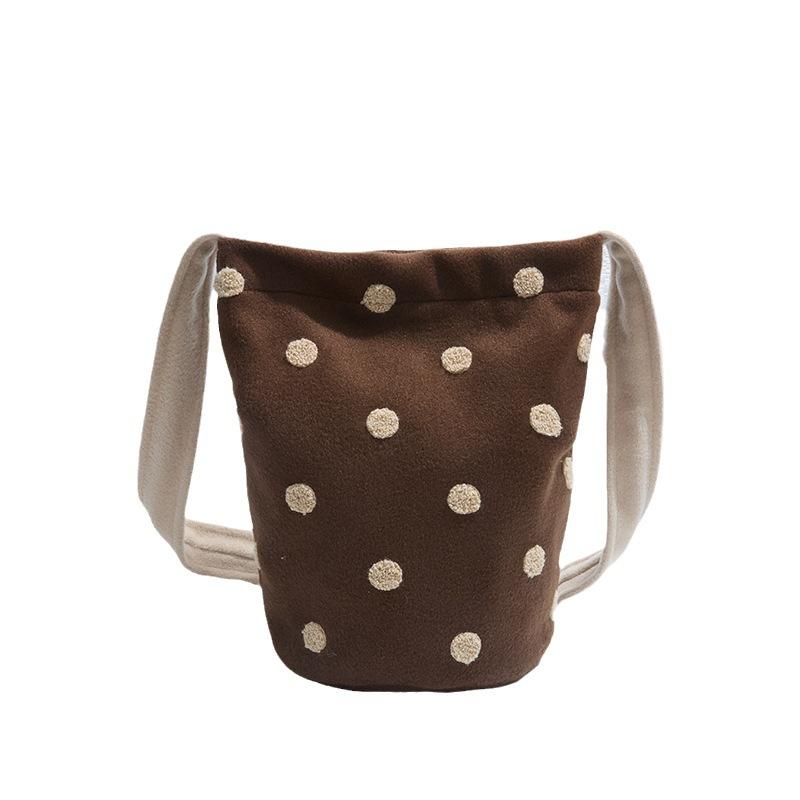Winter Damen Wollbeutel mit großem Fassungsvermögen 2025 neue Mode Polka Dot College Wind Eimertasche vielseitige Umhängetasche