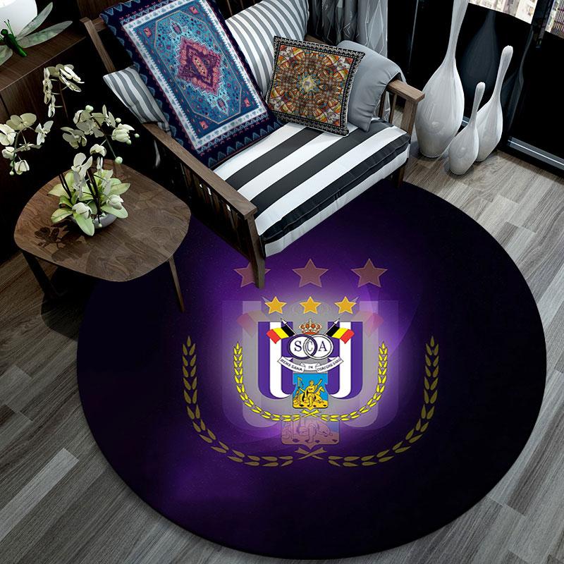 RSC Anderlecht, Tappeto Rotondo, Tappeto per Soggiorno Camera da Letto Divano Stanza dei Giochi Decorazione, Tappetino Antiscivolo