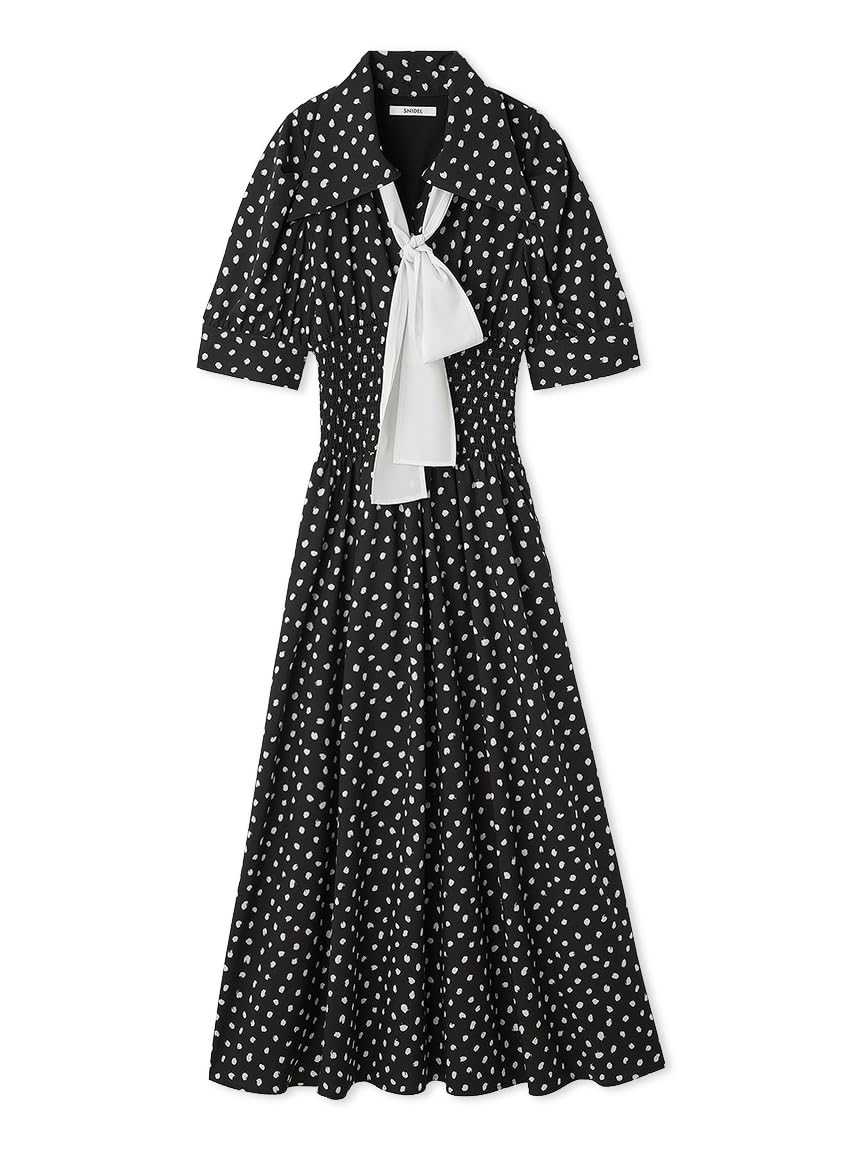 Платье-рубашка в горошек с бантом Snidel SWFO254173BLK0
