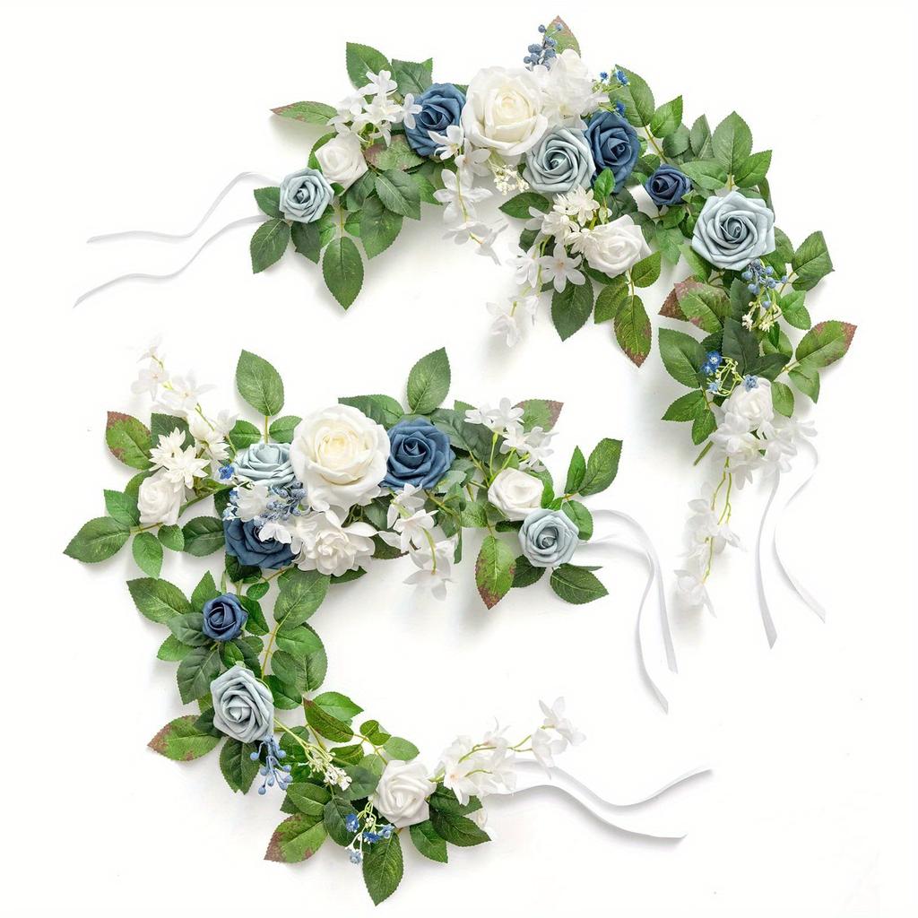 2 Stück Stuhllehne Blumengirlande Floral Künstliche Blumenarrangements Tischmittelstück Dekoration für Zuhause Hochzeitsparty Wohnzimmer Schreibtischdekoration