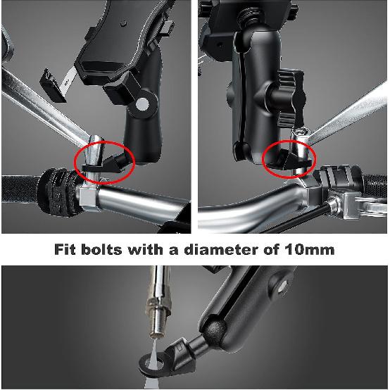 Motorcycle Phone Mount Adapter Fit for RAM Mount & 1 Inch Ball Socket | Rear View Mirror Adapter with 1” Ball, Provides Secure Phone Holding