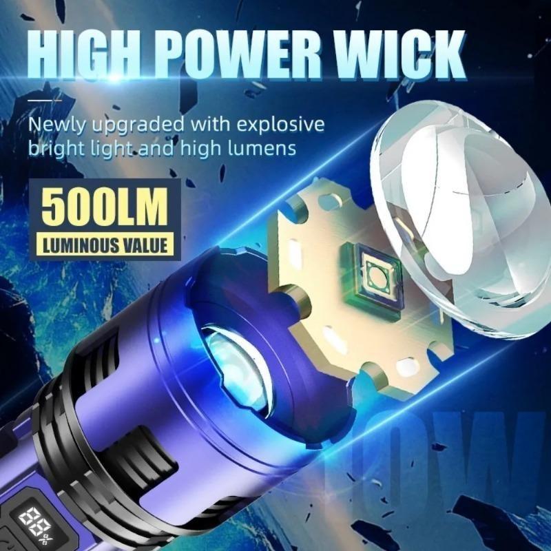 Portable Powerful LED Flashlight with Digital Display COB Side Light Long Range Lamp Zoom Torch Outdoor Lighting