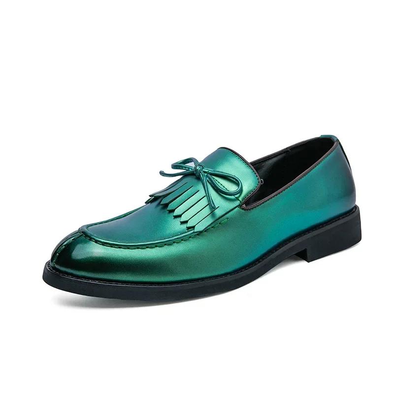 Men Dress Shoes Tassel Leather Shoes Designer Brogue Men Shoes Party Wedding Men Loafers Patent Business Shoes for Men