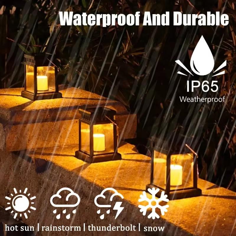 Solar Hanging Candle Lantern Warm Yellow LED Waterproof Outdoor Decorative Light for Garden Terrace Balcony Lawn Pathway Decoration