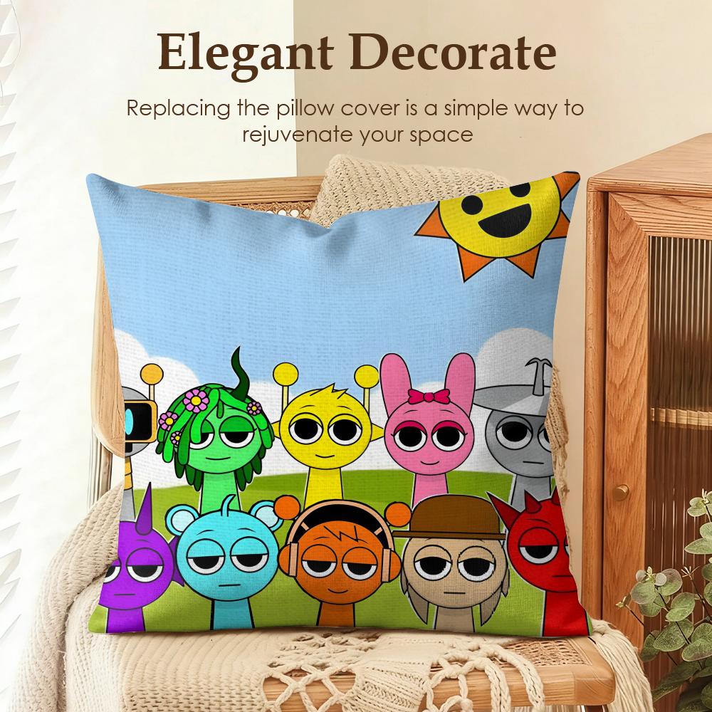 Game S-Sprunki Cushion Cover Natural Linen Organic Fabric Double-Sided Printing Sofa Home Decor Gift Pillow Case
