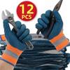 12 Peças Luvas de Trabalho Resistentes com Palma Revestida Extra Grandes, Poliéster Elástico, Pegada Antiderrapante para Jardinagem e Reparo Automotivo, Unissex