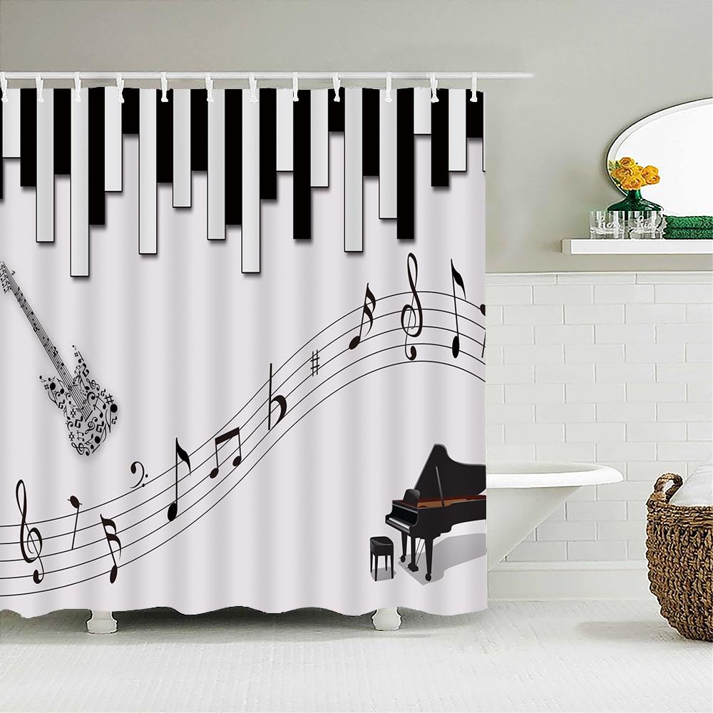 Music Rock Guitar Shower Curtains Modern Bathroom Curtains 3d Printed Decoration Waterproof Cloth with Hooks Bath Curtain