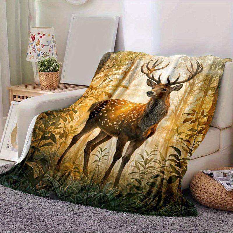 1pc. Majestic Deer Forest Scene Blanket - Perfect for Home, Office, Outdoor Use, Gift Idea, Suitable for All Seasonsz041727
