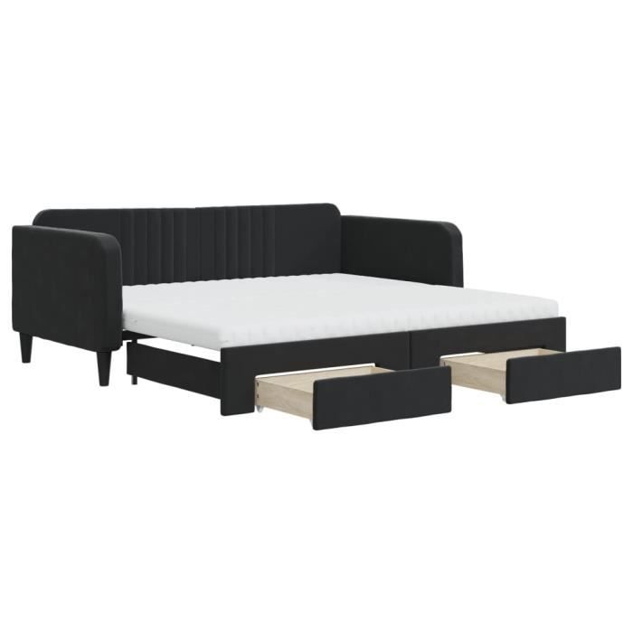 VidaXL Daybed with Trundle and Drawers Black 90x190 Cm Velvet 3197150
