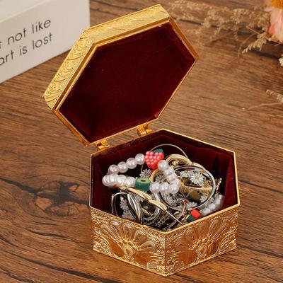 Hexagon Shapec Mini Jewelry Storage Box Earrings Organizer European Style Gold Alloy Ring Necklace Storage Jar Dresser Display