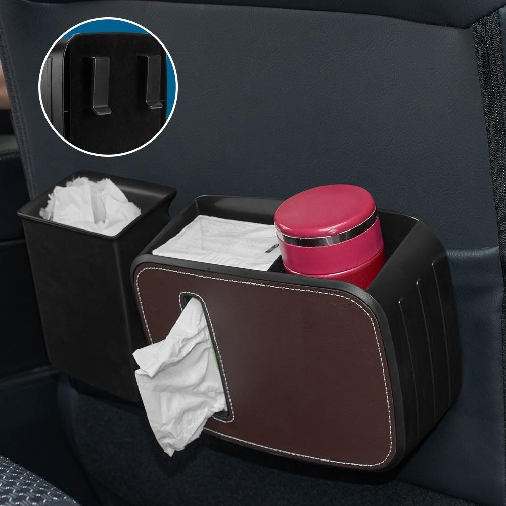 Car Seat Back Trash Bin Storage Box Drink Holder Organizer Auto Backseat Garbage Can Dust Bin with Tissue Case