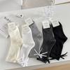 Socks Women'S Solid Color Bow Women'S Socks Double Needle Draw Strips Versatile Stack Of Socks Trendy Gray Socks