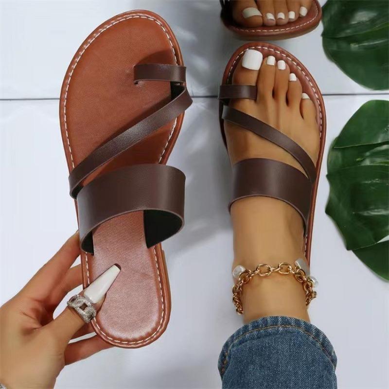 Fashion Womens Sandals Flip Flop Sandals One Button Light Casual Rubber Sole Sandals Flat Slipper  With A Single Strap Toe Strap
