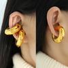 Earcuff Texturizado Estiloso Banhado a Ouro para Mulheres - Aço Titânio, Sem Furo, Elegante Acessório de Escritório
