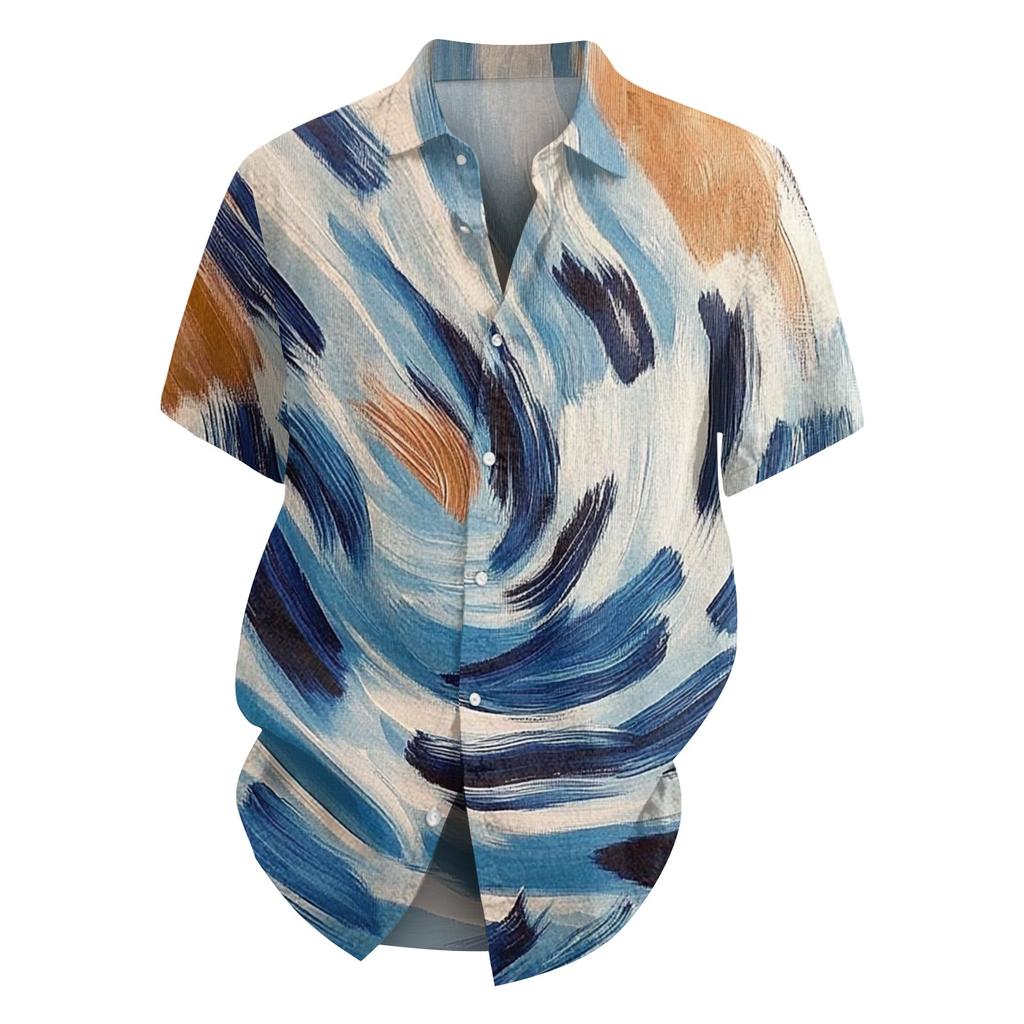 Men's Fashion Loose Tie-Dye Printed Short Sleeve Beach Shirt