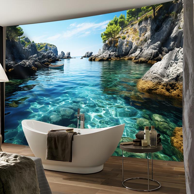 Ocean Mountains, Blue Sky Scenery, Tapestry, Living Room, Bedroom, Party Decoration, Polyester Wall Carpet, Wall Decoration 100X70CM