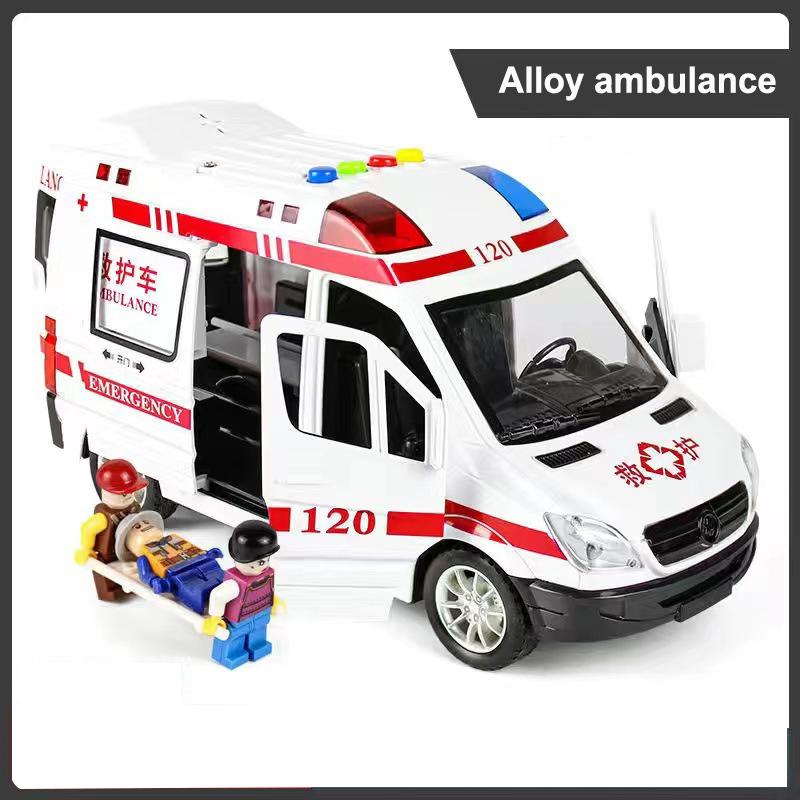 1:24 Legierungs-Ambulanzmodell Simulation Rückzieher Ton und Licht Druckguss-Legierungsauto Spielzeugset Kindergeburtstagsgeschenk