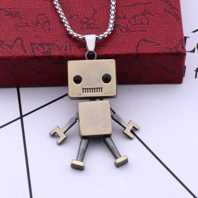 Trendy European Hip Hop Movable Robot Pendant Necklace for Couples and Unisex.