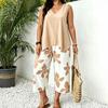 Damskie Zestawy 2-częściowe Plus Size Bez rękawów Dekolt V Top na ramiączkach i Spodnie Cropped w kwiaty Zestaw Letnie Stroje do wypoczynku