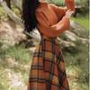Women's Autumn Winter New Fashion Long Sleeve Knitted Sweater Pullover Tops Plaid Woolen Blends Skirt Two-piece Sets