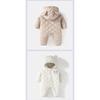 Winter Baby Bodysuit Solid Bear Ear Hooded Thickened Warm Newborn Jumpsuit Soft Toddler One-Piece Outfit