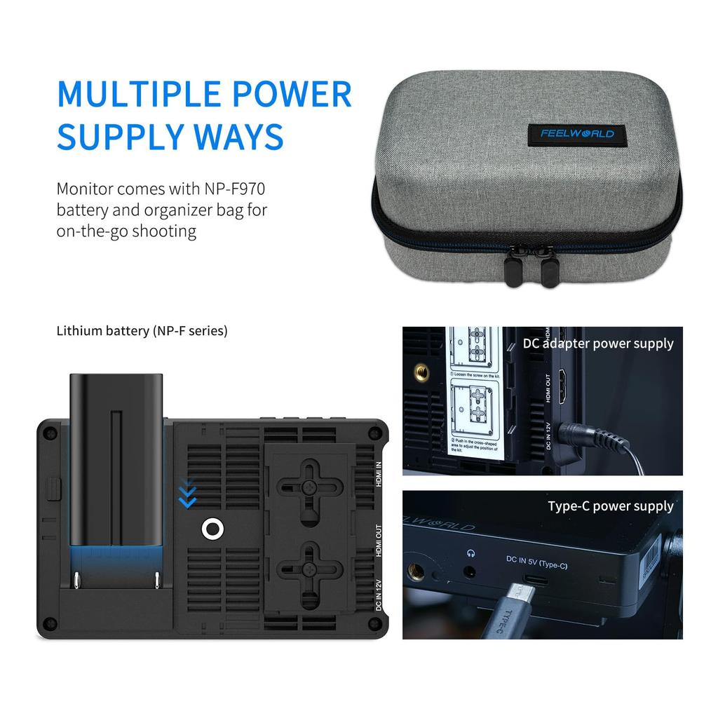 FEELWORLD F5 PROX 1600nit DSLR Camera Field 3D LUT Waveform 4K 1920x1080 Compact Full HD F970 and Storage 5.5-inch High-Brightness Monitor,