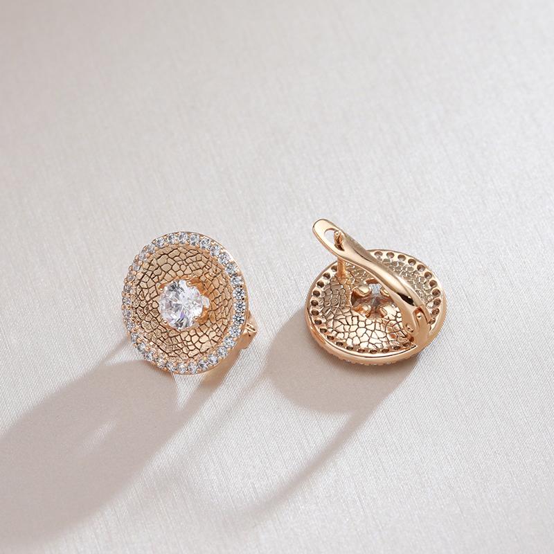 New Fashion Round Women Drop Earrings  Rose Gold Color Unique Pattern Full Natural Zircon Earrings Fine Daily Jewelry