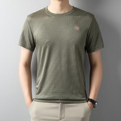 Ice Silk Short-sleeved T-shirt Men's Tide Brand Summer Trend Handsome Casual Slim Dark Pattern Jacquard Top
