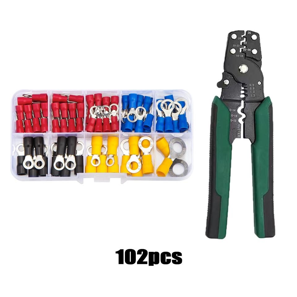 Spade Crimp Terminal Connector Kit with 4-in-1 Stripper DIY Wire Connector Connector Kit Industrial Electrical Connectors
